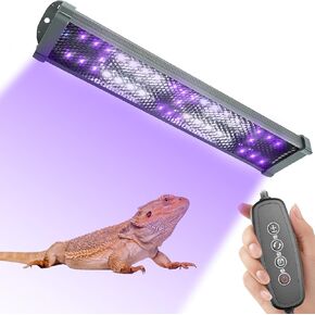 MIXJOY 11-Inch Dimming LED UVA UVB Light for Reptiles, UVB 20.0/UVB 10.0 15W LED Reptile UVB Light for Tropical & Desert Reptile with 3 Light Modes Option 6-Level Dimming 24-Hour Cycle Timer