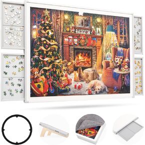 ropoda 1500 Pieces 35"x26" Double-Sided Rotating Plastic Puzzle Board with Drawers and Cover, Portable Jigsaw Puzzle Board,Tilting Puzzle Board,Lazy Susan Spinning Puzzle Boards，Puzzle Table(Grey)