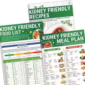 HAMIEW Set 3 Kidney Friendly Food List Chart, Kidney Diet Chart Meal Plan Brochure, Foods To Avoid And To Eat, Includes Recipes Support, Hyperoxaluria, Oxalate Level, Low Sodium Potassium Phosphorus