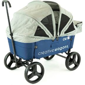 Creative Outdoor Wagon for Kids Push Pull Collapsible Stroller Wagon Buggy Transformable Bench Cart for Kids Cargo All Terrain, Removable Canopy