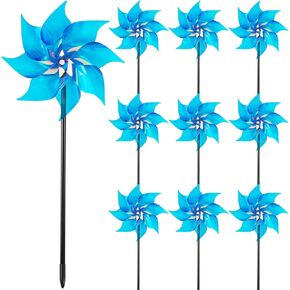 Hausse 10 Pack Reflective Pinwheels Wind Spinner, Extra Sparkly Pinwheel with Stakes, Bird Repellent Blinder Devices Deterrent to Scare Birds Away from Yard Patio Farm Garden, Transparent Rainbow