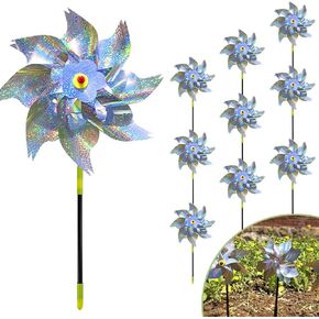 Bird Deterrents for Outside, 10 Pack Reflective Pinwheels for Garden and Yard Decor, Wind Spinners Outdoor Bird Repellent Devices Windmills Bird Repellent for Patio, Farm, Orchard (Silver-Dots)