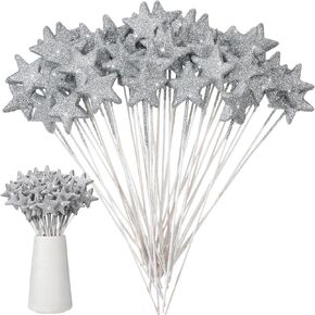 Suzile 60 Pcs Golden Star Floral Picks 8'' Glitter Table Centerpiece Decor Foam Stem Sticks for Wreath Crafts Wedding Bridal Moon Star Baby Shower Birthday Arrangement