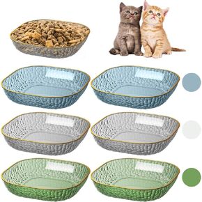 6-Pack Cat Food Bowl Cat Dishes - 5.9 Inch Shallow Cat Bowls Wide Cat Wet Feeding Bowls, Whisker Fatigue Cat Dishes for Food, Square Transparent Plastic Kitten Bowls for Indoor Cats, Short Legged Cat