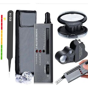 High Accuracy Diamond Tester Jewelry Diamond Detector Gem Diamond Tester Pen 30X 60X Illuminated Jewelry Eye Loupe Mini Led Foldable Magnifying Jewelry Distinguish Tool and Tweezers