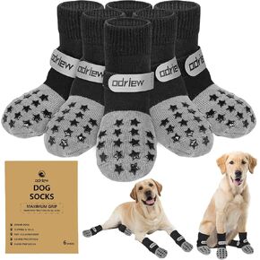 6 PCS Dog Socks to Prevent Licking Paws, Double-Sided Non-Slip Dog Socks for Hardwood Floors Anti Slip Paw Protector with Elastic Reflective Straps for Medium, Large, Senior Dogs. (Grey, L)