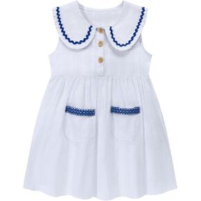 HILEELANG Little Girls Peter Pan Collar Dress Easter Spring Summer Cotton Sleeveless Sundress