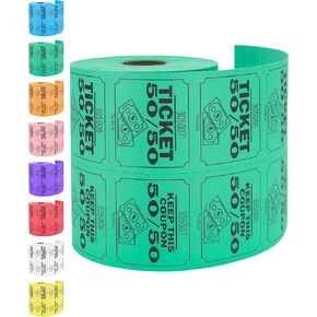Tacticai 500 Raffle Tickets, 50/50, Green (8 Color Selection), Double Roll, Large Ticket for Events, Entry, Class Reward, Fundraiser & Prizes