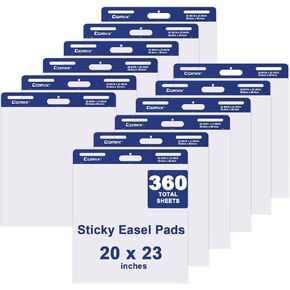 Comix Sticky Easel Pad, 20 x 23 Inches Flip Chart Paper for Teachers, Large Self Stick Easel Paper, 30 Sheets/Pad, 12 Pads/Pack