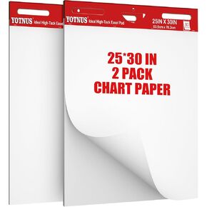 25" x 30" Flip Chart Paper, Sticky Easel Pad with Carrying Handle, Easel Paper with Self-Adhesive, Large Sticky Chart Paper 30 Sheets/Pad (2 Pad)