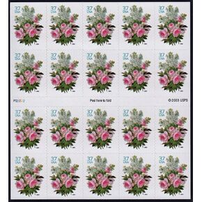 Scott 3836a 37 Cent Garden Bouquet Pane of Twenty 37 Cent Stamps