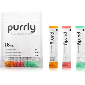 Purrly Healthy Premium Cat Treats Snack Topper Tuna Variety Bundle (90 Count) Lickable Wet Squeezable Hydrating Interactive Seafood Grain-Free Naturally Flavored Non-GMO No-Preservative