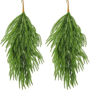 2 Pcs Artificial Christmas Teardrop Swag- 28" Faux Pine Needles Teardrop Door Swag- Christmas Norfolk Greenery Teardrop Wreath for Xmas Holiday Door Table Mantle Fireplace Indoor Outdoor Decor