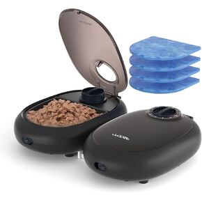 WOPET Automatic Cat Feeder,48-Hour Timer Cat Bowl with Ice Gel Pack Refrigeration Function,Perfect for Small Dogs&Cats,Can and Wet Food Feeding,Black