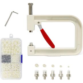 Troyune Pearl Setting Machine, Pearl Hand Press Tools with White Pearl Beads, Rivet Studs and L Hexagon Wrench for Decorating Clothes, Dresses, Bag, Hair Band or DIY Crafts