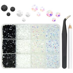 Pure Black White Jelly Resin Rhinestones for Crafting 3mm 4mm 5mm Flatback Transparent White AB Stones Bulk No-Hotfix Resin Gems Diamonds Crystals for Nails Eyes Face Makeup DIY Crafts Tumblers