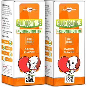 Glucosamine for Dogs of All Ages – Dog Joint Supplement for HIPS, Muscles, Tenders, & Ligaments Care – Liquid Natural Supplement with Natural Bacon Flavor – 2 Pack x 2 Oz