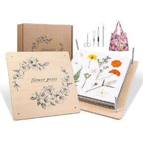 MUYIBENMU Flower Press Kit, 11.8" x 11.8" 10 Layers Extra Large Wooden Flower Pressing Kit with Storage Bag and Zipper Pouch, DIY Pressed Flower Plant Preservation Kit (Garland)