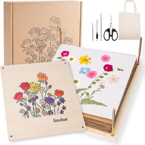 Large Flower Press - Durable Design Flower Pressing Kit (11" x 11"), Includes Wood, Cardboard, Blotting Paper ＆ More - Press Up to 10 Layers of Flowers, Gift Set Suitable for Adults and Children
