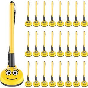 KosizZ 24 Pcs Secure Pen with Plastic Secure Cord and Pen Holder Adhesive Secure Counter Pens 0.5 mm Black Ink Leakproof Gel Pen with Smile Face Design for Office School Welfare Volunteering Supplies