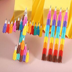 Pencil Sharpenless building blocks Rainbow color Bullet pen Egg Pen stationery building blocks multi shape pencil 8 sets