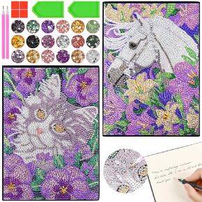 AUAUY 2 Diamond Art Notebook, A5 Animal Blank Notebook Craft Kits for Kids Age 6-8-9-10, Birthday Gifts for 5 7 11 12 Year Old Girls, Diamond Art Painting Stationery Set Arts and Crafts Kits for Kids