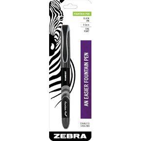 Zebra Pen Fountain Pen Set, Fine Point 0.6mm, Black Non-Toxic Ink, Stainless Steel Nib, Disposable, 1-Pack (48311)