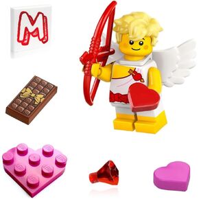 LEGO Valentine’s Day Combo Pack - Collectible Series 27 Cupid Minifigure with Hearts, Chocolate Bar, Red Jewel, and Minifigureland Tile