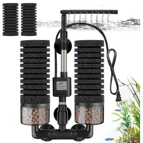 Aquarium Electric Sponge Filter with Submersible Water Pump Silence Motor for Shrimps,Bettas with Bio Ceramic Media Balls and 2 Spare Sponge,Venturi Nozzle and Rain Mode (S for 10-20 Gal)