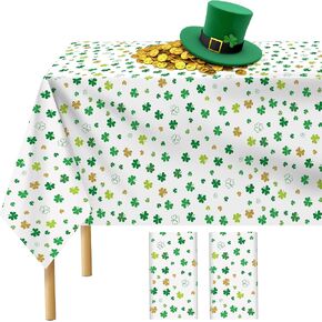 durony 2 Packs St Patrick Day Shamrock Tablecloth Table Cover Plastic Waterproof Shamrock Tablecloth for St Patrick Day Clover Party Supplies Indoor Outdoor Table Decoration, 54 x 108 Inch