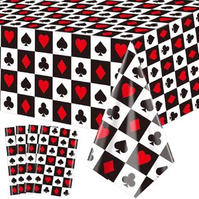 4Pcs Casino Tablecloths, Poker Table Cover, Rectangular Casino Theme Table Cloth for Picnic Birthday Playing Card Poker Party Decorations, 51 x 86.6 Inch