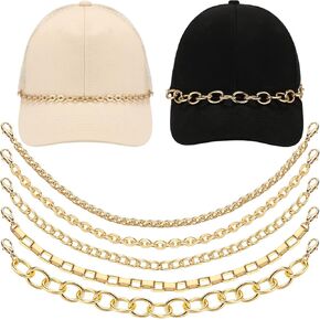 Tondiamo 5 Pcs Trucket Hat Chains Bill Decoration for Women Man Metal Detachable Chains Bulk Trucket Hat Charms DIY Mesh Baseball Cap Truckers Accessories Assorted Styles (Gold, Chain)