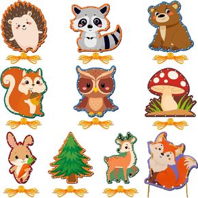 10 Pieces Kids Woodland Animal Lacing Cards Thick Cardboard Woodland Sewing Cards Double Sided Lacing Playing Games for Children Toddler Developing Imagination Education Supplies