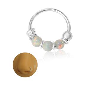 الفضة المصنوعة يدويًا منفردة Teany Tiny 8mm أنف حلقة Cartilgae الحلزونية ثقب حلق مع Trio White Opal ، 925 Sterling Silver 8mm 22gauge Hoop للنساء ، بواسطة Miya Jewelry Creations