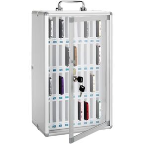 Cell Phone Locker for Classroom, 36 Slots Portable Phone Holder Box, Wall Mount Phone Box with Security Lock, Lightweight Phone Storage Organizer Cabinet, Pocket Chart Storage (Silver)