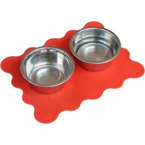Waterproof Pet Bowl Mat, Red, Silicone, Anti Slip, Dishwasher Safe, for Dog and Cat Food and Water Bowls