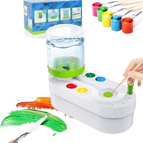 UpgradedPaint Brush Cleaner Brush Rinser, kids painting station with Drain and Brush Holder,Water Circulation Paint Brush Cleaner Tool for Water Dispenser for Acrylic, Watercolor & Water-Based (Pink)