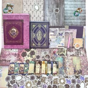 VJAIHOA 585pcs Vintage Scrapbook Supplies Junk Journal kit Aesthetic Stationery Supplies A6 Retro Notebook Ephemera Washi Sticker Book Bullet Journals Planner Arts Craft Collage Gift (Dark Rose)