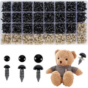 1000PCS Safety Eyes for Amigurumi, 3 Sizes (6mm, 8mm, 10mm) Black Plastic Safety Eyes for Crocheting with Washers, Suitable for Various Stuffed Animal Crochet Handicrafts and DIY Handmade Projects