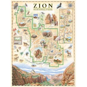 ملصق خريطة Zion National Park مرسومة باليد - Atermitic 18x24 بوصة من الجدار على الطراز القديم - طباعة الطباعة الحجرية مع أحبار الصويا - هدية فريدة من نوعها لهواة التاريخ أو المسافرين أو المعلمين أو الديكور المنزلي - جميع الأجزاء - مصنوعة في الولايات المتح