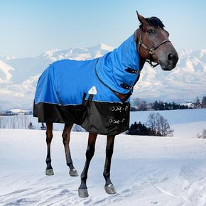 1680 D Horse Blanket, Horse Turnout Blanket with Detachable Neck Cover, 400g Filling Thicken Horse Sheet, Waterproof Snow Proof Blanket for Horse