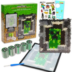 Minecraft Arts and Crafts Kit for Kids - حزمة مع Minecraft DIY اصنع ملصقات سجادة صغيرة خاصة بك ، المزيد | مزلاج Minecraft وربط السجاد الزاحف