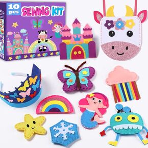 Favensen My First Sewing Kit for Kids,10 Easy DIY Stuffed Projects Beginner Sewing Kit for Kids Ages 6-8/8-12 Years Old Girls Gifts for Girls,Felt Arts and Crafts kit Ages 579 Toys with Instruction