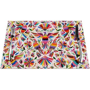 Mexican Placemats Set of 4, Mexican Design Colorful Pigeons Pheasant Placemats Heat Resistant for Dining Table Non-Slip 18x12 Inches