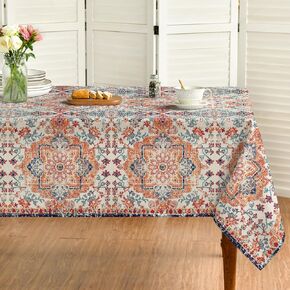 Horaldaily Boho Bohemia Style Tablecloth 60x84 Inch Rectangular, Vintage Country Rustic Farmhouse Magical Fall Orange Washable Seasonal Table Cover for Party Picnic Dinner Decor