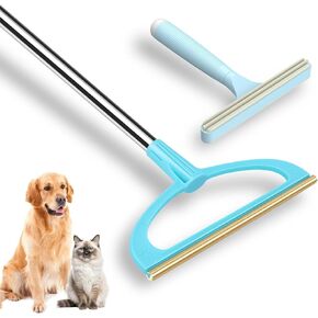Carpet Rake for Pet Hair Removal, Reusable Pet Hair Removal Tool 56" Adjustable Long Handle Pet Hair Removal Broom, Cat Dog Hair Remover Carpet Brush Scraper for Rugs, Mats, Couch (Sky Blue)
