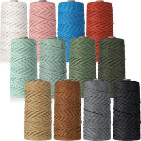 Wesnoy 12 Rolls Macrame Cord, 3 mm x 1308 Yards Natural Cotton Twine, Colored Macrame String, Colorful Cotton Rope for DIY Crafts Knitting, Artworks, Wall Hanging, Plant Hangers (Classic Color)