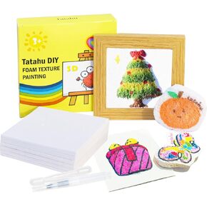 Tatahu Magic Foam Texture Paper - DIY Art Kits and Kids Craft Supplies, Include 4" x 4" White Foam Texture Painting Paper, Picture Frame,Fountain Pen, Burettes