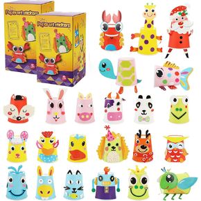 Jucoan Arts and Crafts Kit for Kids 4-8 Years, 24 Pack Animal Paper Cup Craft Kit for Kids DIY Assembling Creative Toys, Paper Craft Kit Gift for Toddlers, Boys, Girls Easter Birthday Party Favor