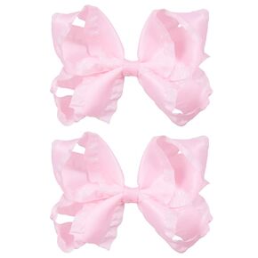 2 Pcs 4" Handmade Solid Satin Double Ruffle Ribbon Hair Bows for Girls,Toddlers,Teens,Kids Cute Alligator Clips Hair Barrettes Dress Decor Accessories Valentines Gift Set Pink